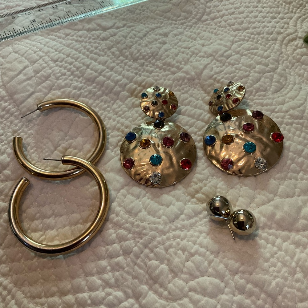 Gold Earrings with Colorful Gem Accents